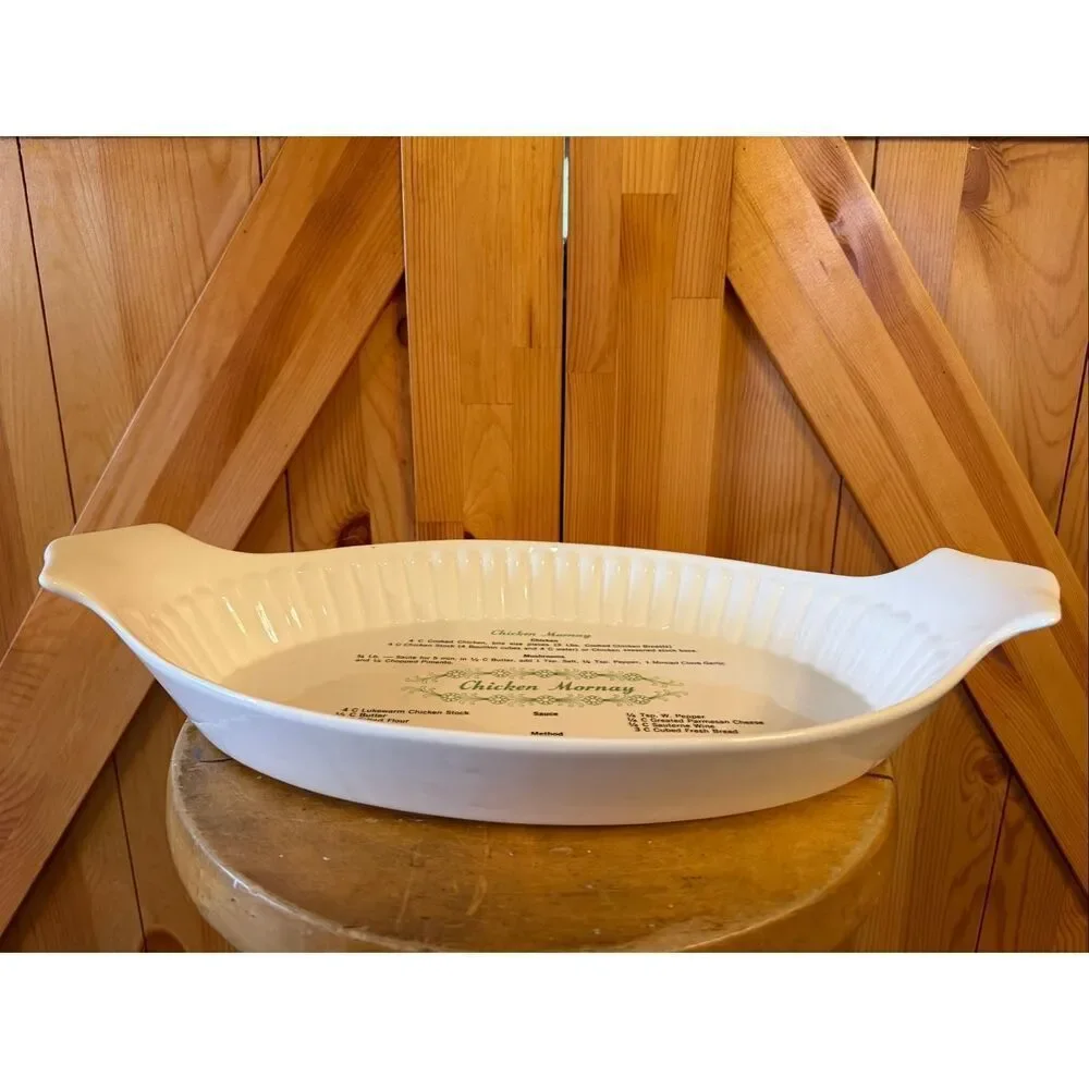 Vintage Chicken Mornay ceramic recipe pan (7102)